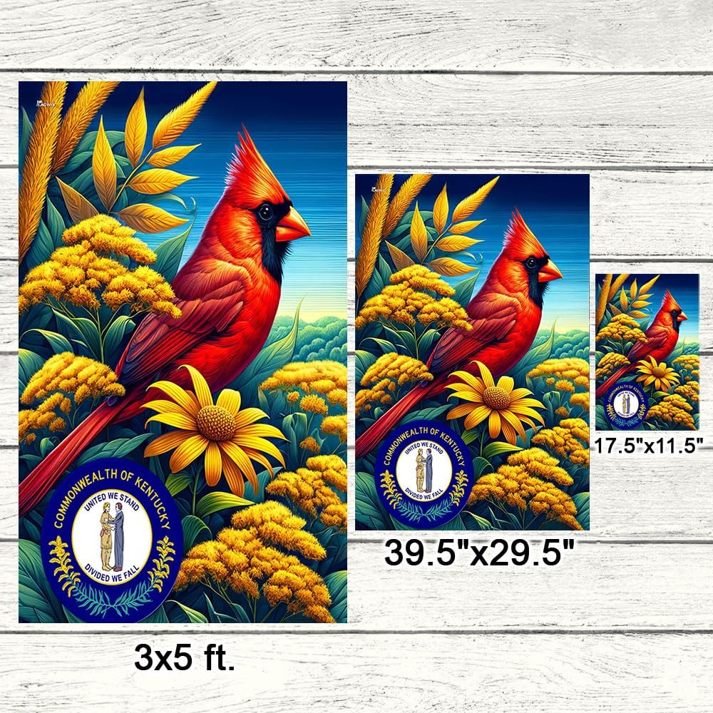 American Flag-Kentucky State Cardinal and Goldenrod Flower Flag MLN2573F, Garden Flag (11.5" x 17.5")-USA Flags Premium Polyester-Decorative Indoor Outdoor Flag