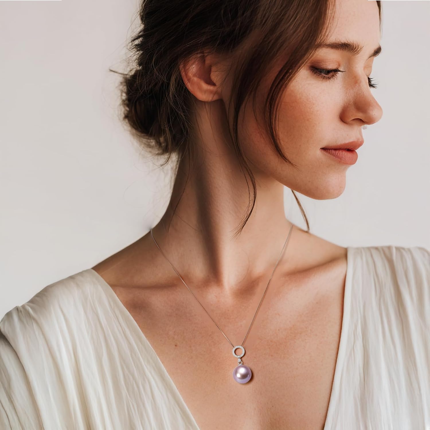 Round 12MM Pearl Pendant Necklace, Blue Black Pink Purple Golden Cultured Pearls S925 Sterling Silver Necklace, 18+2In Adjustable Chain, Elegant Jewelry Gifts for Women Mother Wife - Image 3