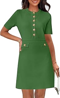 Women's Knit Bodycon Sweater Dress Button Short Sleeve Crew Neck Elegant Formal Mini Dress - Buy now