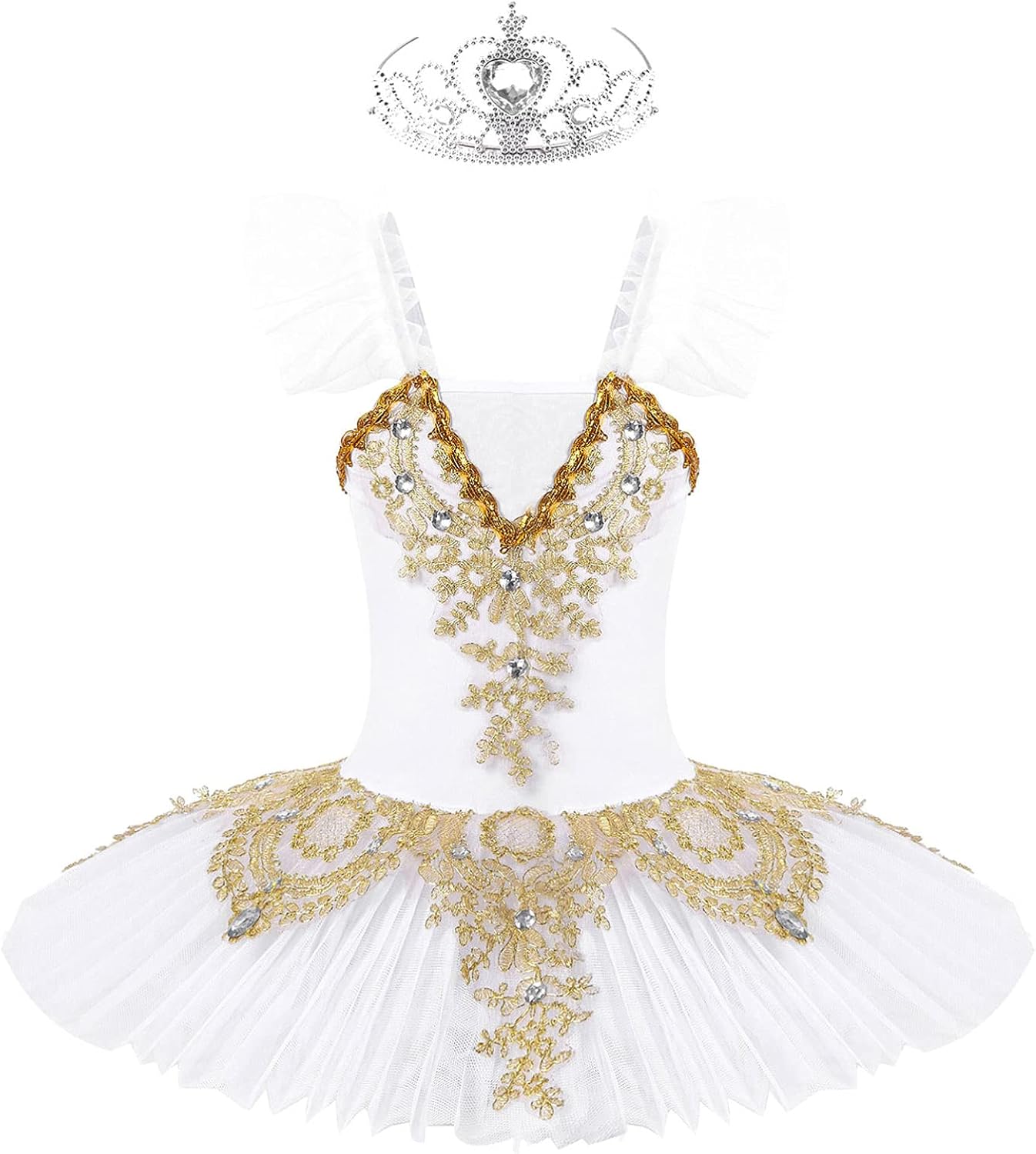 Girls Ballet Dance Dress Sparkle Lace Swan Lake Tutu Princess Ballerina Camisole Skirted Leotard with Crown