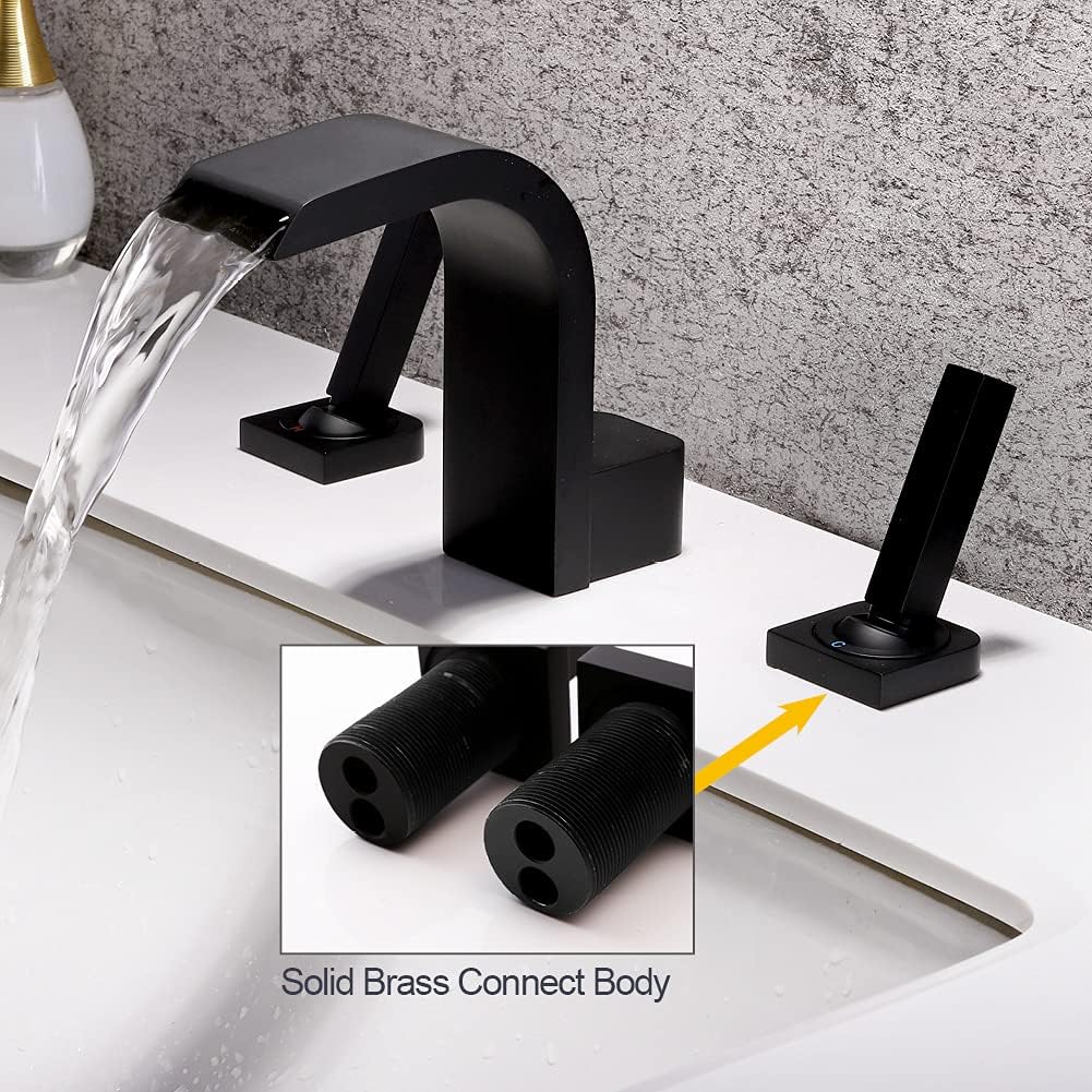 Uр Tо 40% оƒƒ Waterfall Bathroom Faucet 3 Holes 2 Handles, Bathroom Sink Faucet Matte Black, Waterfall Bathtub Faucet Deck Mount, Widespread Waterfall Faucet Solid Brass for Vessel Sink/Bathtub- DEOLER