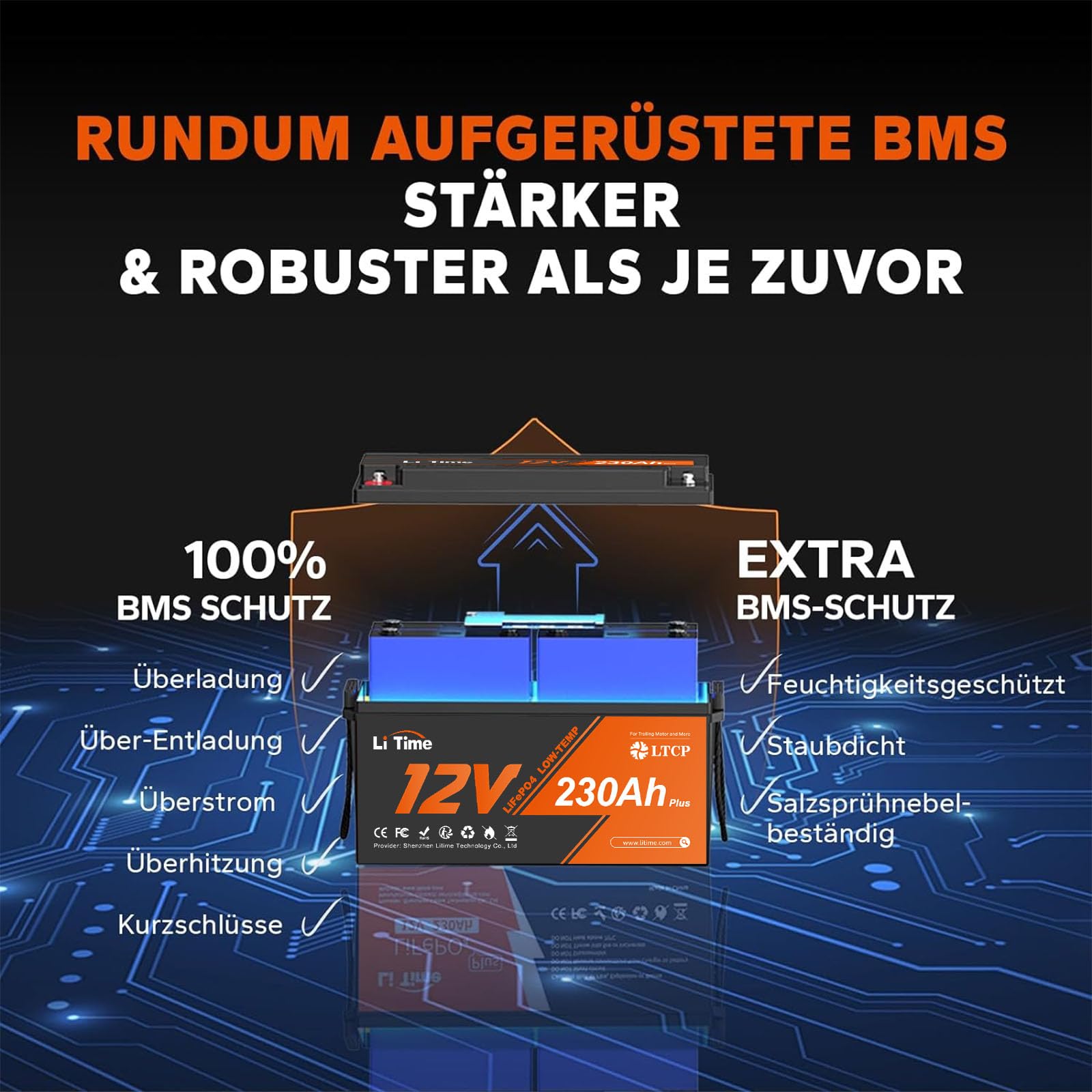 LiTime LiFePO4 12V 230Ah Lithium Batterie für Solar und Wohnmobil