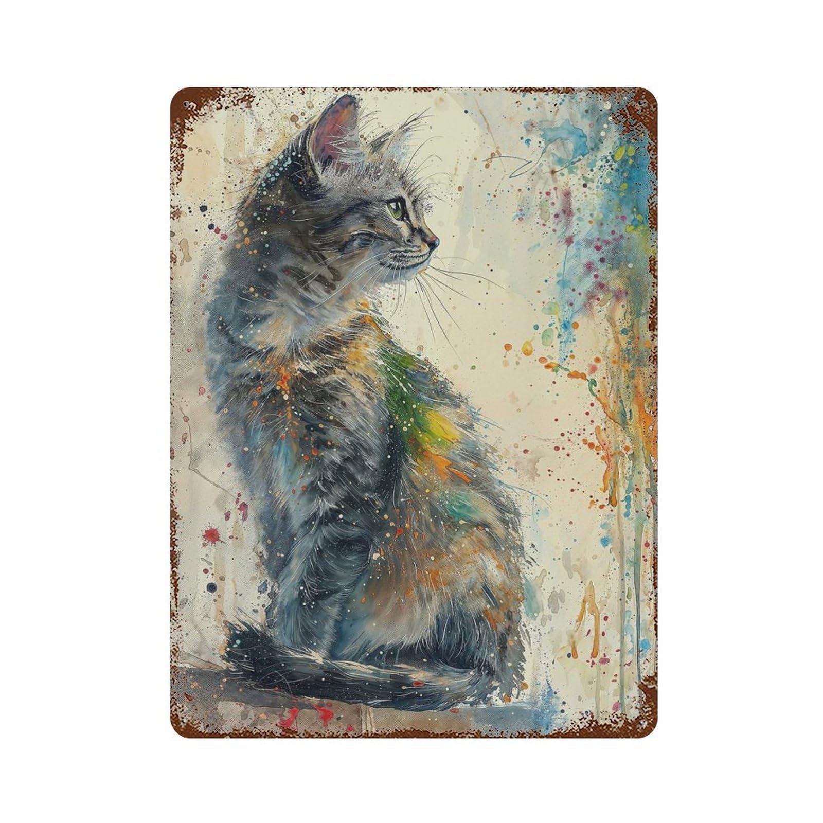 Garage Style Colorful Whiskers Rust Effect Tin Sign 15.7"x11.8", Industrial Home Decor for Bar And Workshop