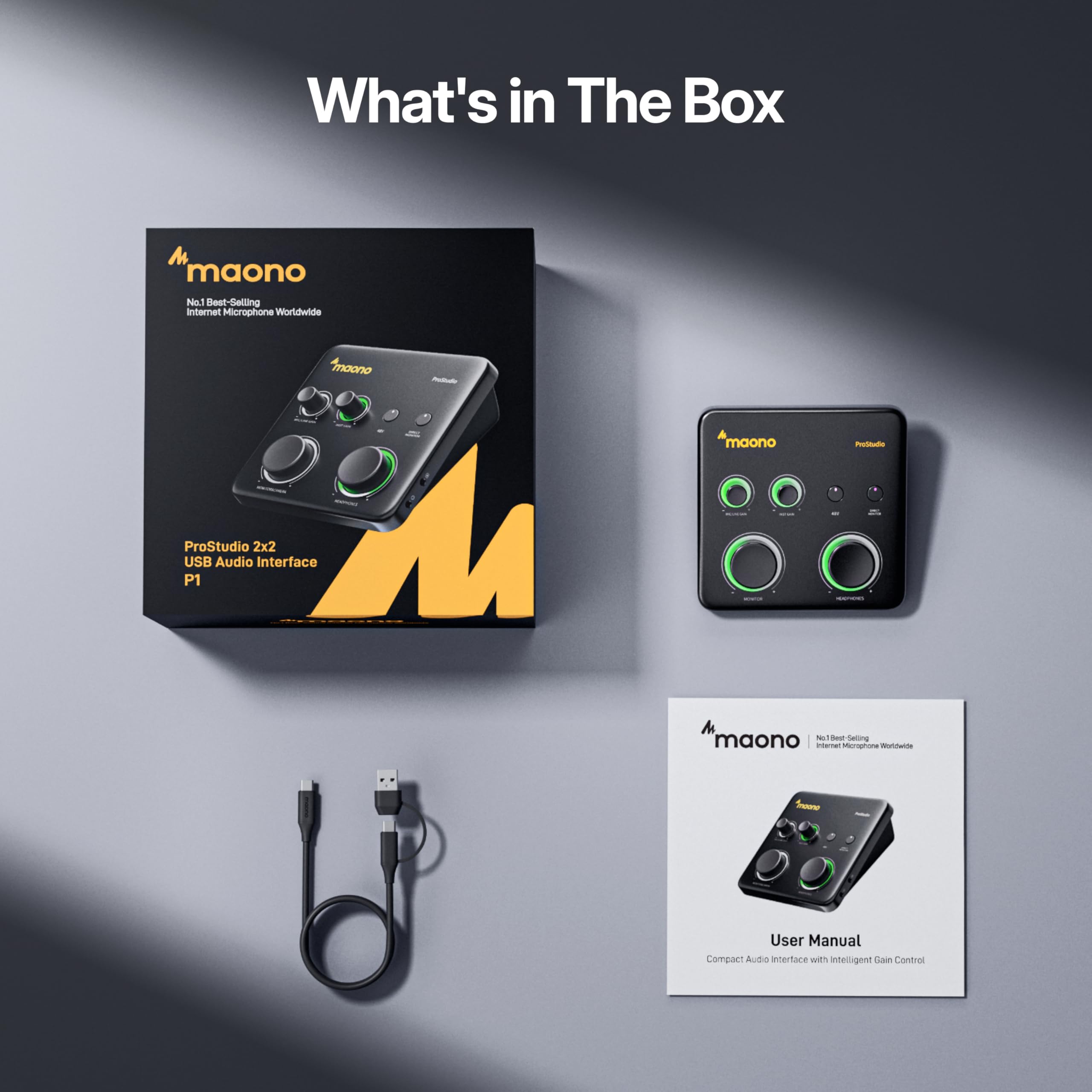 MAONO P1 Interfaccia Audio USB Ibrida 70dB Gain | | PC/Smartphone/iPad/Chitarra | Auto-Gain Loopback Muto ASIO Routing, Per Podcast Streaming Registrazione Mobile Content