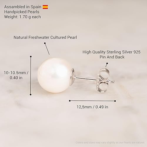 Vista 3 de Secret & You - Aretes de perlas redondas cultivadas de agua dulce para mujer, con perlas blancas Disponible en 6 tamaños, de 0.236-0.256 in a