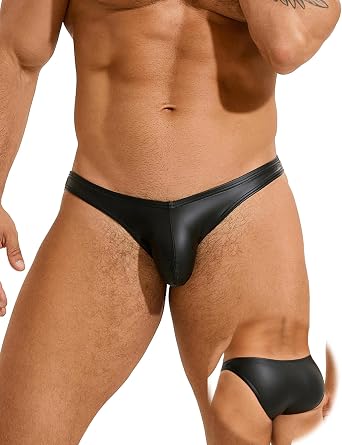 ohmydear Men's Thong Underwear Low Rise Mankini Black Tanga Briefs Bulge Pouch Male Lingerie Sexy Outfits for Bedroom Underpants Comfort Fit, UK 10-16