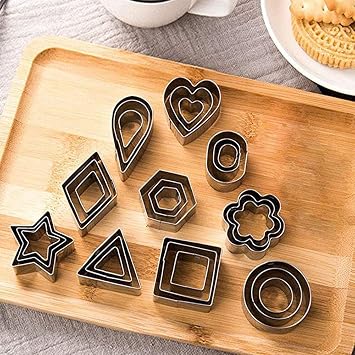 Mini Cookie Cutter Shapes Set - 30 Small Molds to Cut Out Pastry Dough, Pie Crust & Fruit - Tiny Stainless Steel Metal Stamps Star Flower Round Heart Square Triangle Oval Raindrop Geometric Shapes