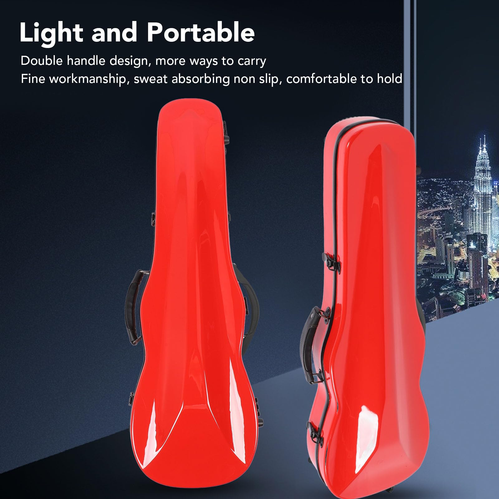 Fabater 4/4 Case di Violino, Scatola di Protezione del Violino in Fibra di Carbonio Rosso, Custodia per Violino Leggera con Igrometro e Spalle Doppie per il Viaggio