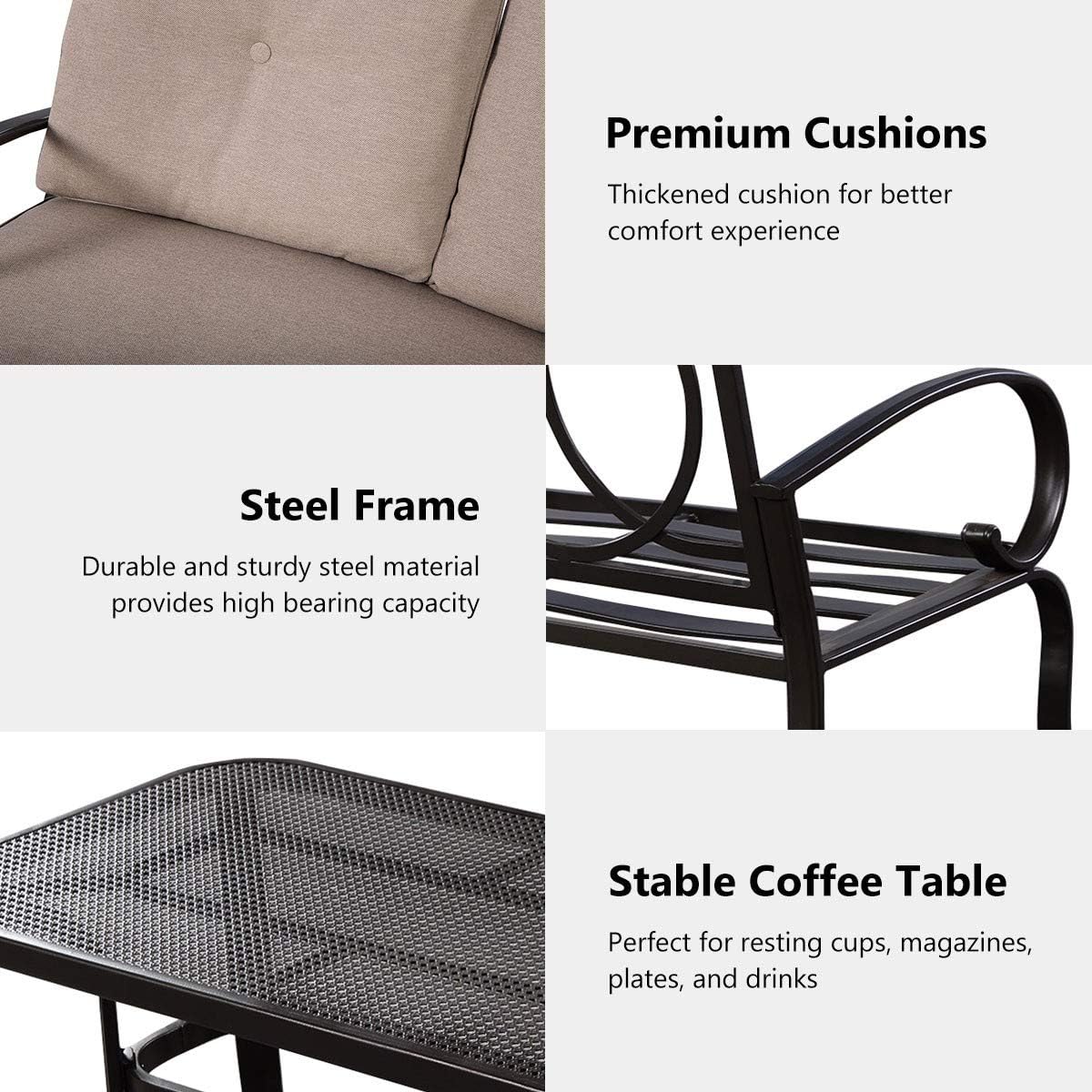 2 pcs Patio Cushioned Seat Coffee Table Set Outdoor Furniture Garden Patio Conversation Set
