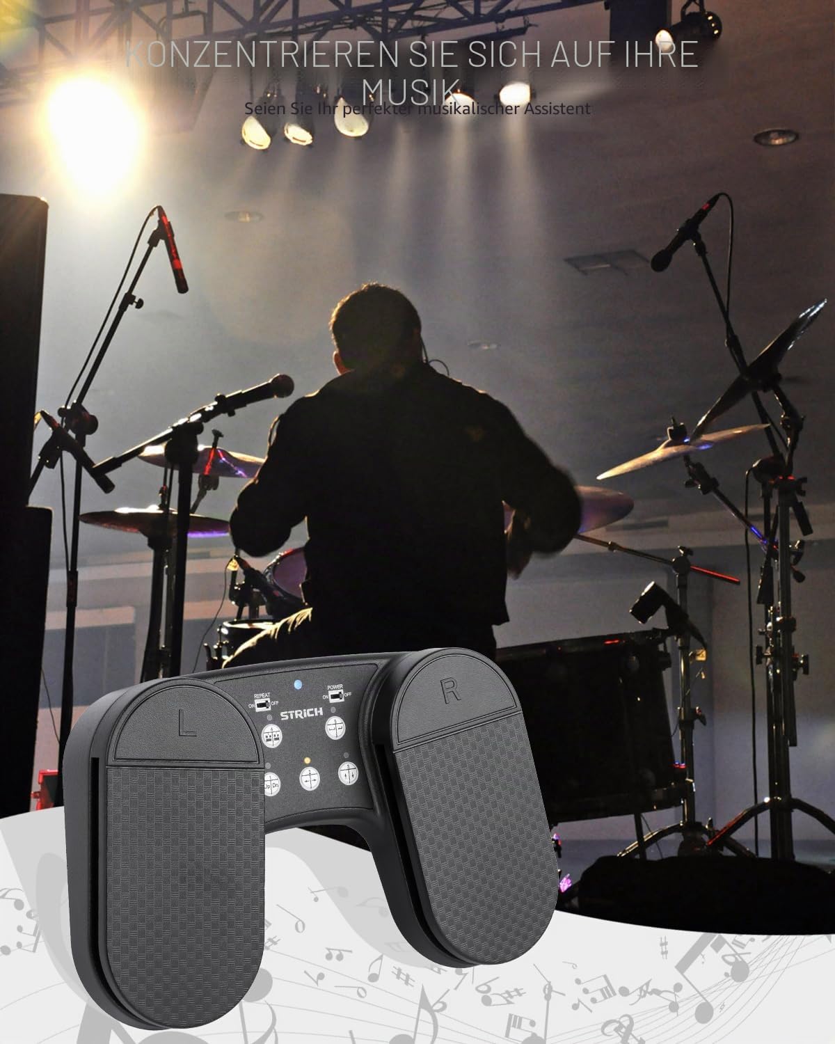 STRICH Drahtloser Page Turner Pedal für iPad, Wiederaufladbares Musikseitenumblätter-Pedal, 5 Modi, USB Lautloses Fußpedal für Tablets, iPad Pro, Instrumente Spielen, PC, SPT-10