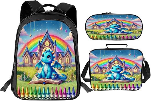 3PCS Dragon Backpack for Boys Girls, Kids Backpack Set with Lunch Box, Lightweight Backpacks Gifts for Kids Children Teens Toddler Elementary Middle School - Bookbag Travel Back Pack Ages 6-18