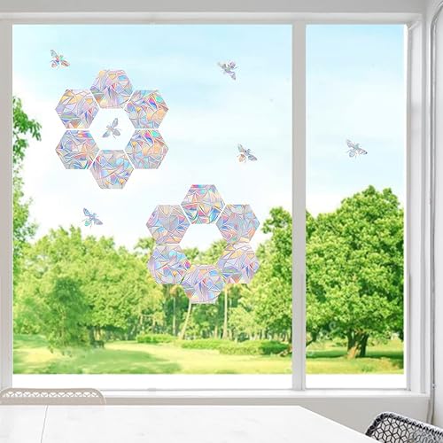 Miniatura 5 de 18 calcomanías hexagonales y de abeja para ventana, calcomanías anticolisión, vinilo prismático, calcomanías de arco iris
