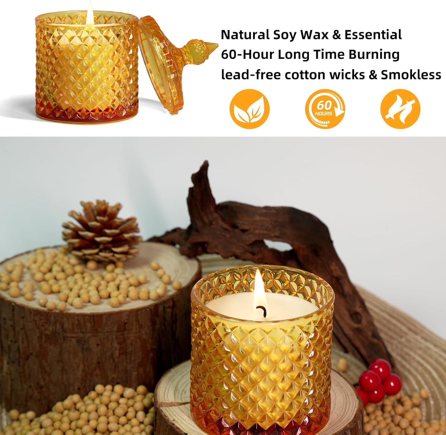 Lemon Vanilla Scented Candles, Citrus Large Jar Candle for Home Scented, Gifts for Women Men, Aromatherapy Candle, Natural Soy Wax Scented Candle for Relaxing & Calming,Home Fragrance Decor - Image 7