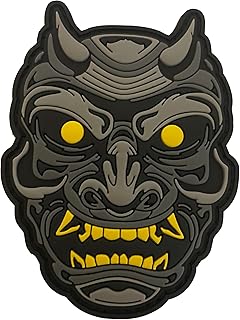 Patch Hannya Mask Monster Samurai Morale Tactical Hook & Loop 3D PVC Black Gold 3.5