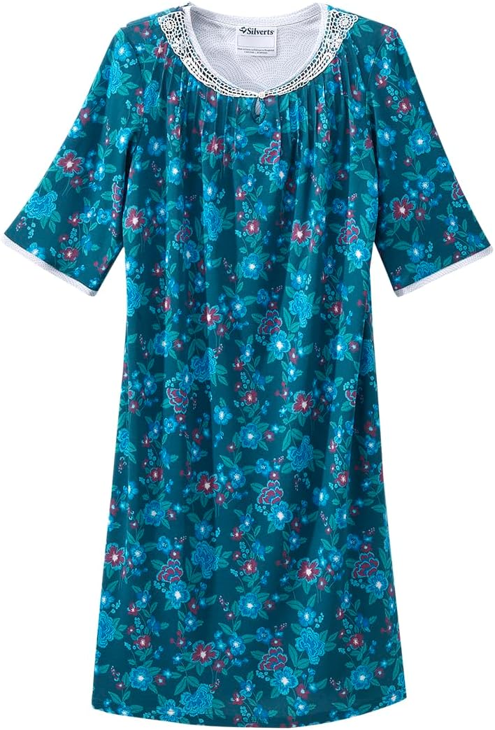 Silverts Women’s Adaptive Clothing Open Back Knit Nightgown, Assisted Dressing Gown for Elderly, Nursing Home Wear