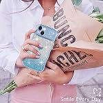 Teageo pour iPhone 15 Cas pour les femmes filles Mignon Curly Wavy Frame Love Heart Glitter Bling Protection de la caméra Sparkly luxe élégant Shockproof Cover Clear Wave Phone Case pour iPhone 15, bleu