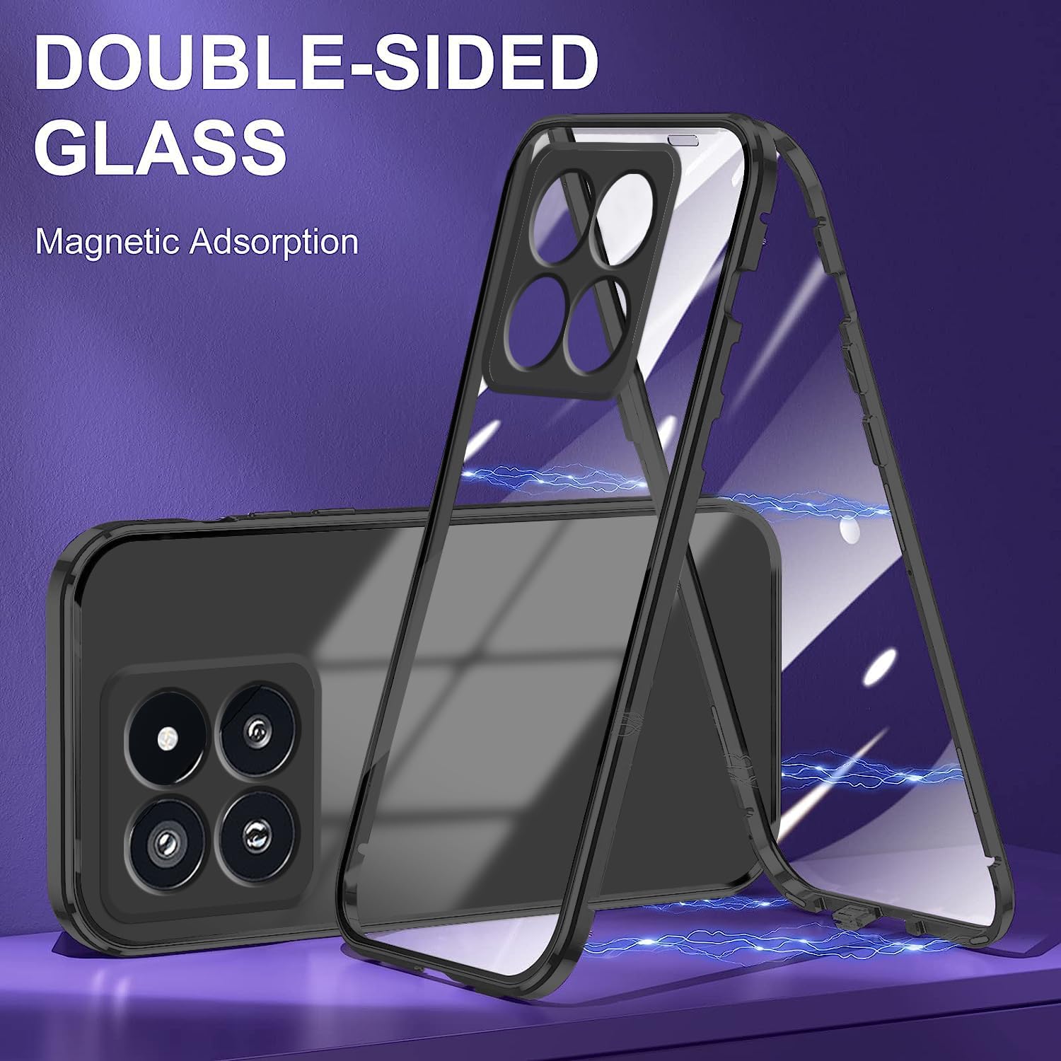 Compatible with Xiaomi 14 Case Clear, 360° Full Body Cases Anti-Scratch Built-in Screen Protector, for Xiaomi 14 Phone Case Tempered Glass Cover (Black) - Image 4