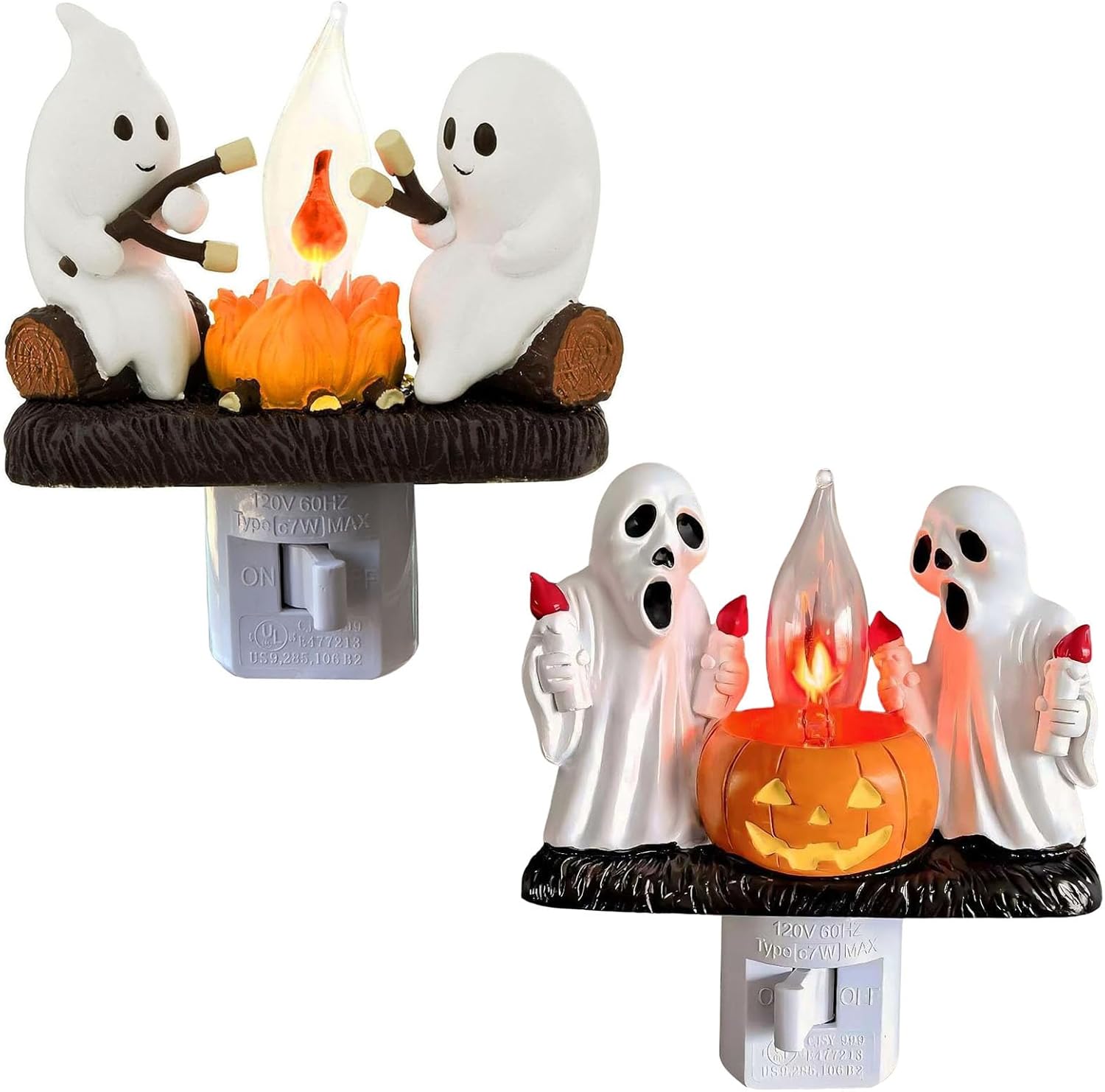 Ghost Campfire Nightlight,Halloween Campfire Flickering Night Light,3D Spooky Fire Marshmallow Night Light for Halloween Decor