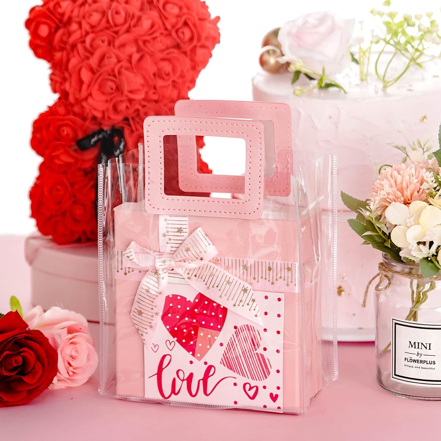 Yolyoo 15 Pack Clear Gift Bags with White Handles Transparent PVC Gift Wrap Bags Plastic Tote Bags Reusable Shopping Bags for Bridal Party,Wedding,Baby Shower,Birthday Party 7 x 8 x 4 Inch (7 x 8 x 4 - Image 6