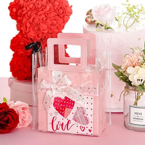 Miniatura 6 de Yolyoo - Paquete de 15 bolsas de regalo transparentes con asas blancas, bolsas de plástico transparentes de PVC para envolver regalos, bolsas de