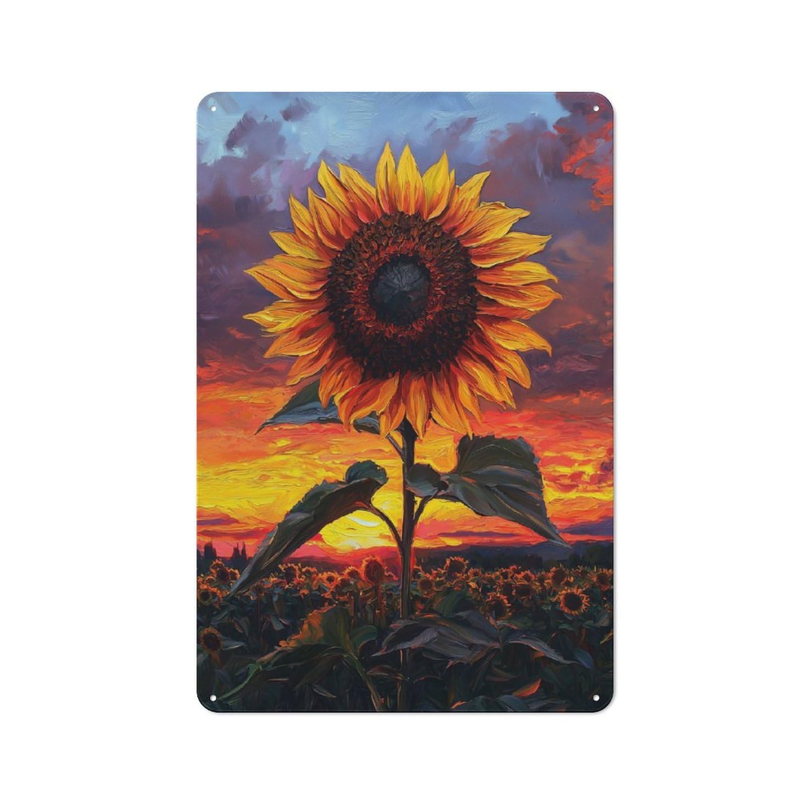Junmoney Style-17 Vintage Vintage Metal Sign 30X20cm Featuring Sunflower At Sunset, Restaurant Wall Art For Takeaway, Bar, Kitchen Or Counter Area