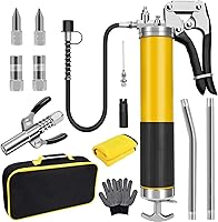 GETLMUL 7000 PSI Heavy Duty Pistol Grip Grease Gun Kit, 14oz Capacity with 18" Flex Hose, Couplers & Accessories for Automotive Marine Use