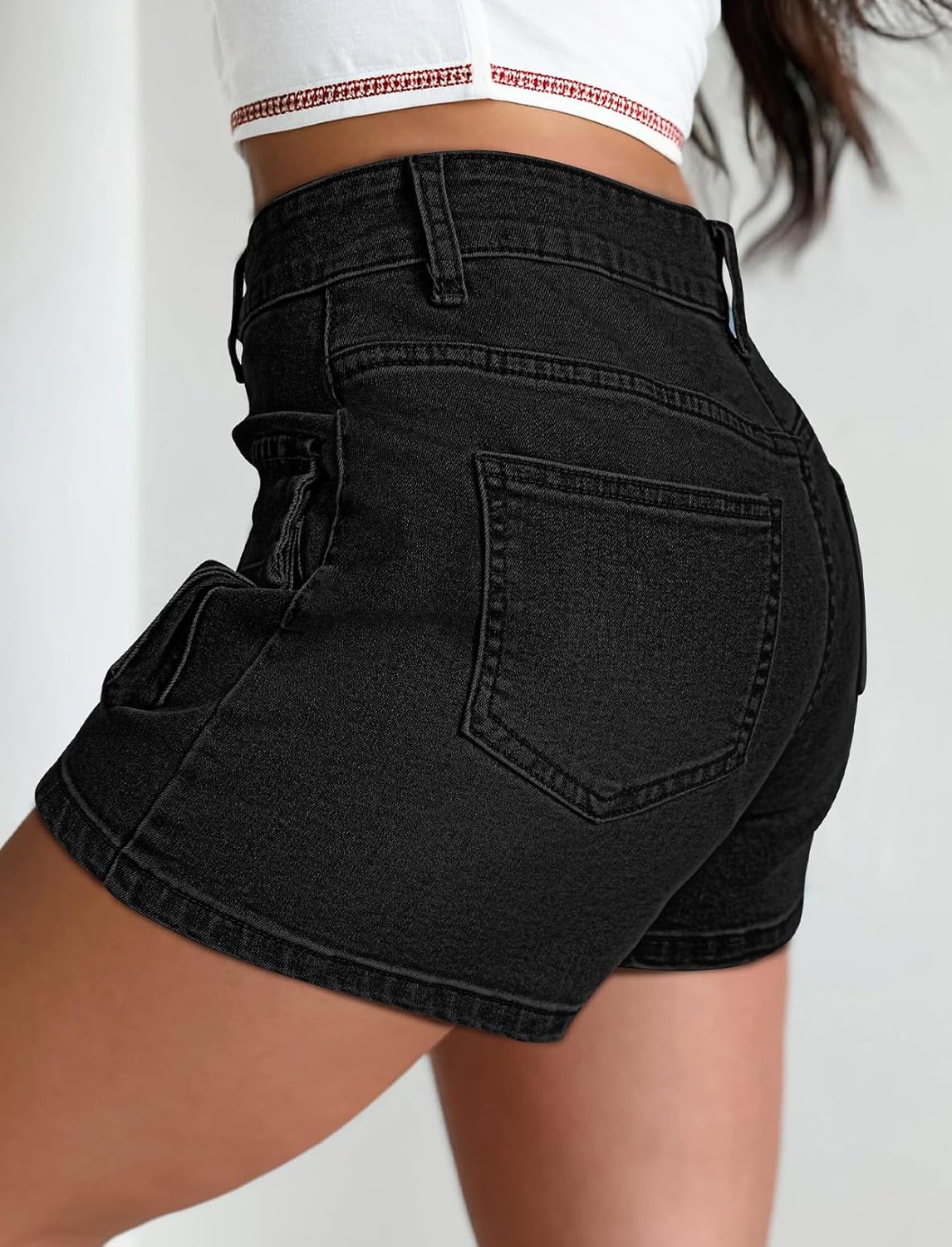 Pink Queen Women's High Waisted Denim Shorts 2026 Casual Summer Hot Short Jeans Vintage Patch Pocket Jeans Shorts - Image 8