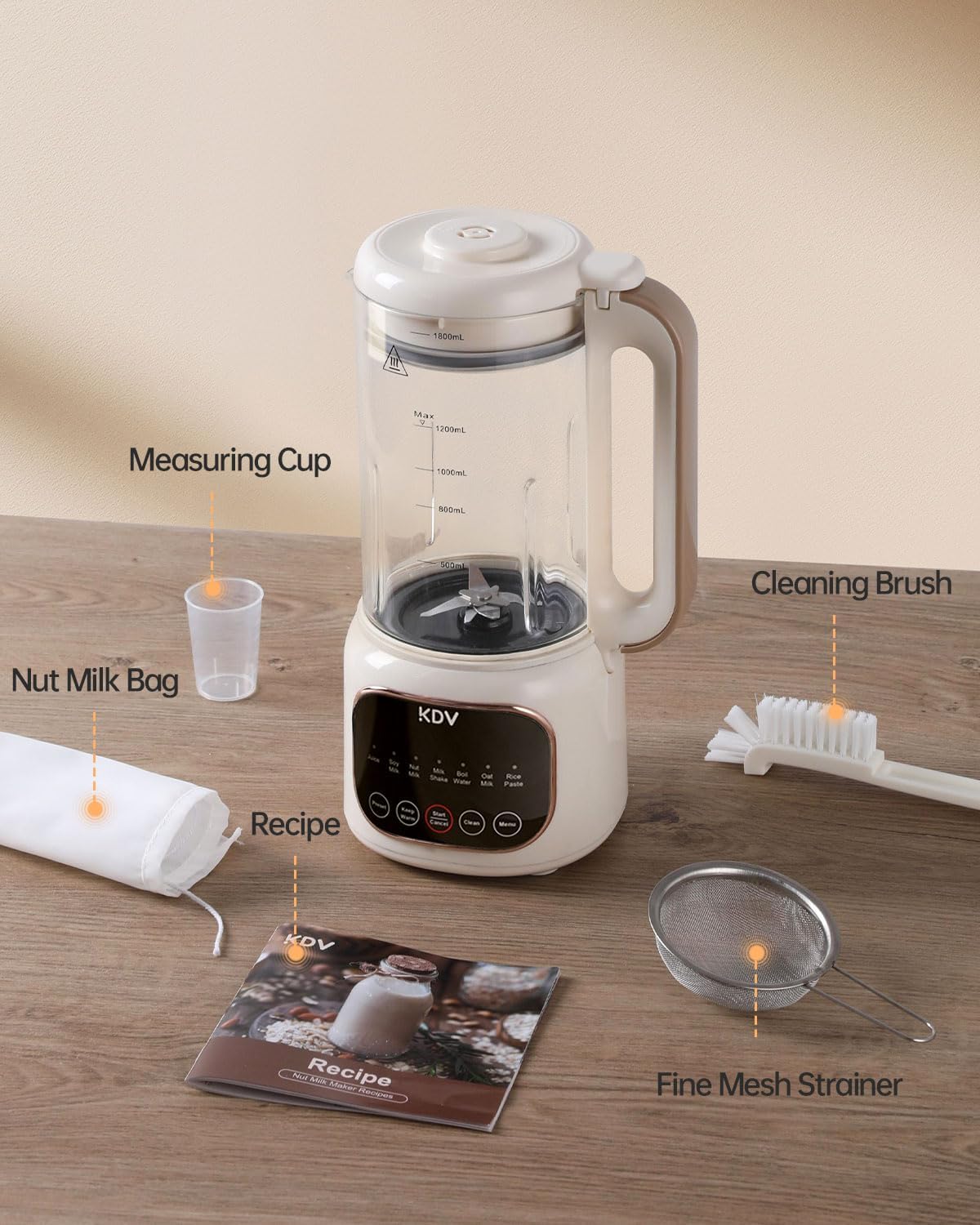 10 in 1 Nut Milk Maker Machine, Automatic Soy Milk Maker 60oz Blender for Almond, Oat, Coconut, Plant-Based & Non-Dairy Milks/Beverages with 24H Pre-Set Timer & 12H Keep Warm