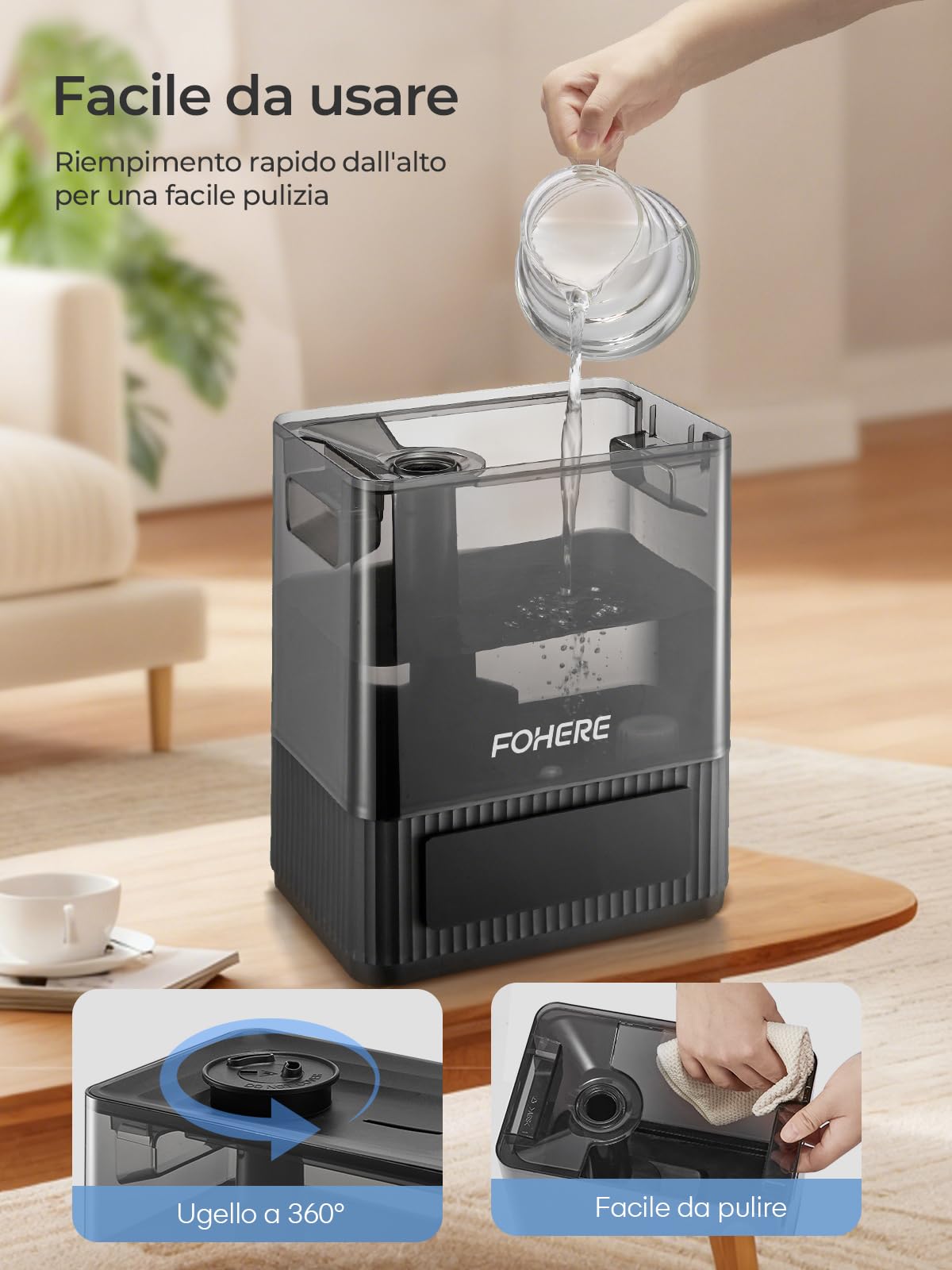 6L Luftbefeuchter für große Räume, Kaltnebel Leiser Humidifier für Kinderzimmer Schlafzimmer Pflanzen, 60 Std. Laufzeit, präziser Feuchtigkeitssensor, Aromadiffusor, oben befüllbarer