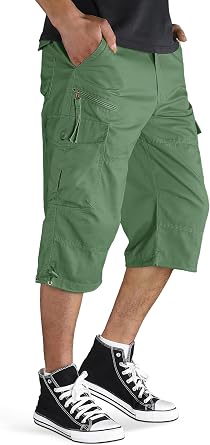 TACVASEN Mens Capri Pants with 7 Pockets Cargo Shorts Twill Elastic Below Knee 3/4 Capri Long Shorts