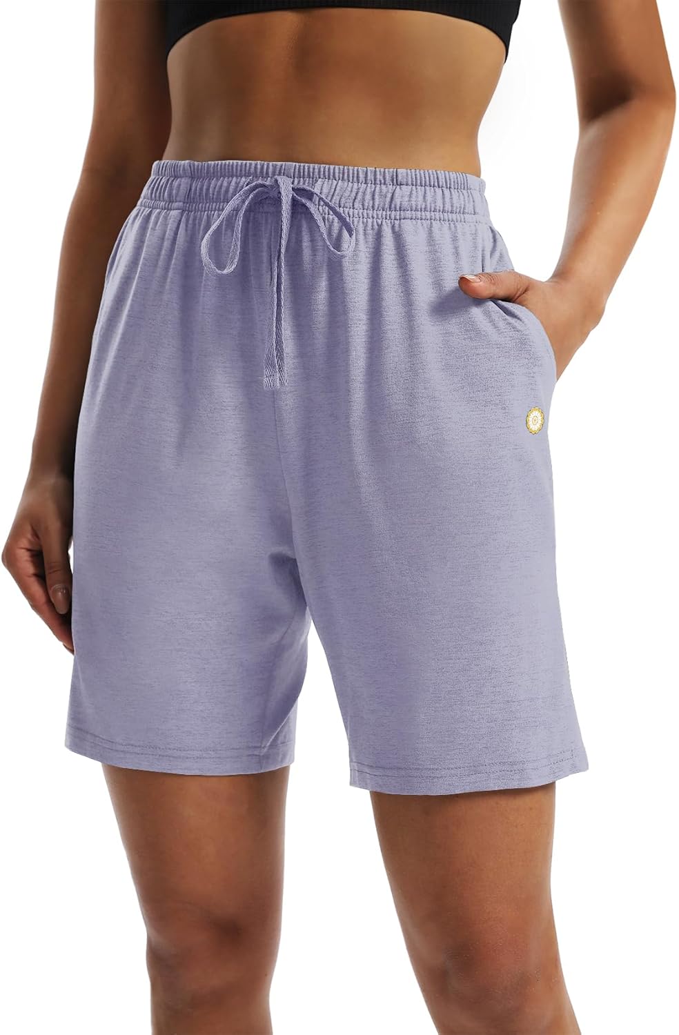 LUCKYCATCUS Women's 7" Bermuda Shorts Jersey Shorts with Pockets Workout Yoga Athletic Long Shorts for Women