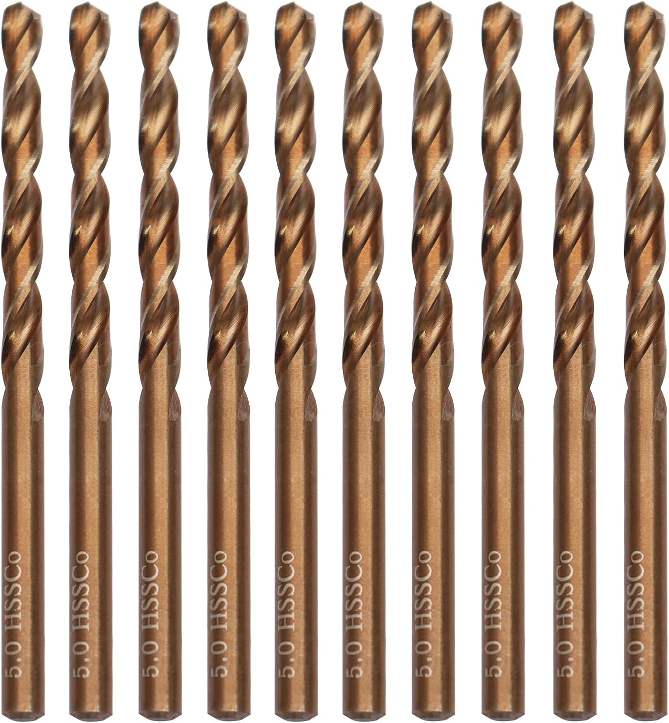 Siperie 10Pcs M35 Cobalt HSS Twist Drill Bits 5mm avec tige droite, per&ccedil;age pour acier inoxydable, cuivre, alliage d'aluminium et mat&eacute;riaux plus doux