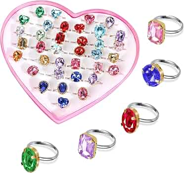 Anelli Per Bambini Con Vetrina A Cuore - 36 Pezzi Con Rhinestone, Regolabili | Per Feste Di Compleanno E Regali - Foto 5
