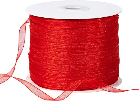 250 Yards 1/4 Inch Sheer Organza Chiffon Ribbon Narrow Thin Ribbons for Ornaments Hanging, Crafts Making Red