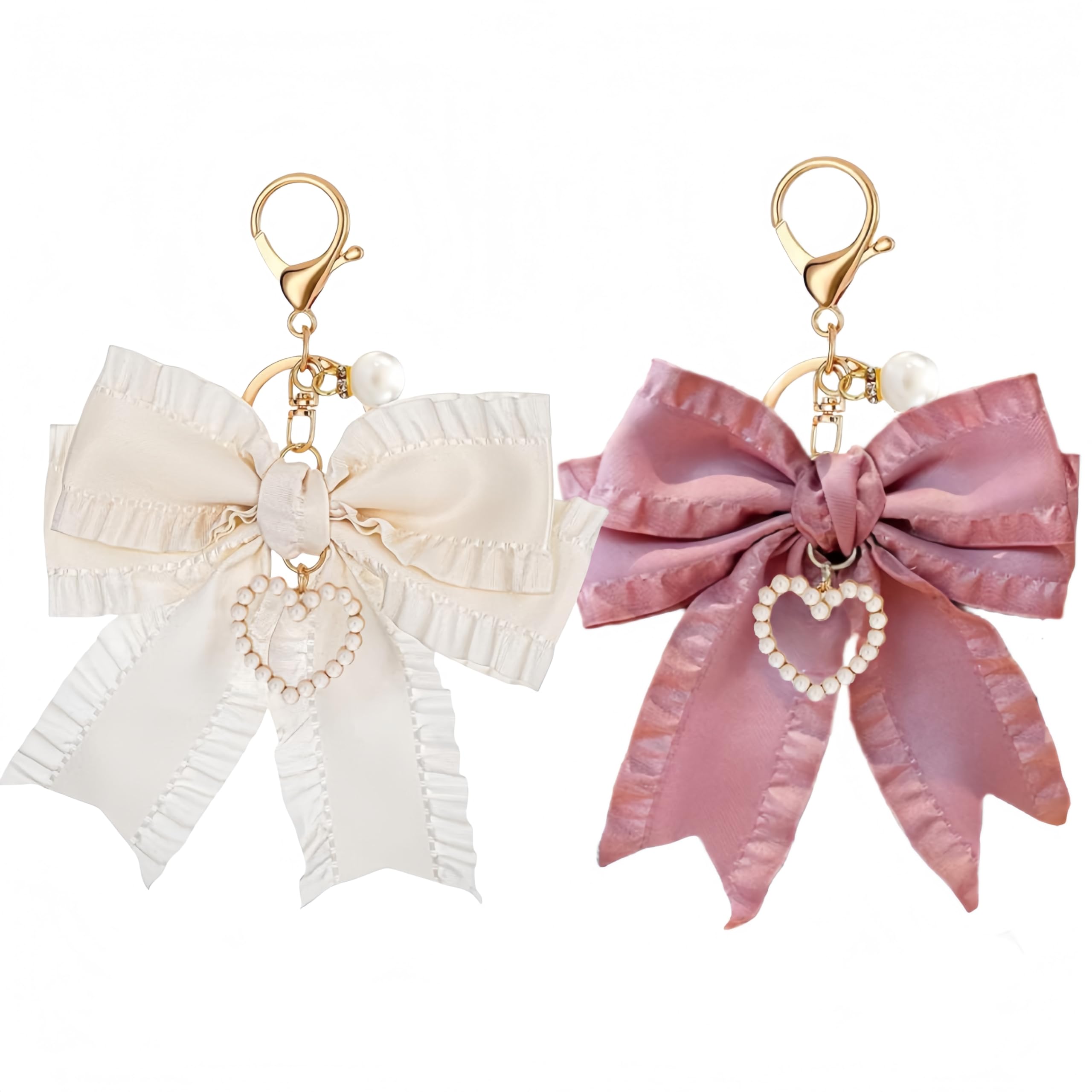 2pcs Bow Purse Keychain Charm Bow Keychain Bag Charms for Women Pearl Wristlet Backpack Charm Cute Handbag Purse Accessories Charms for Purses Key Chains Car Keys