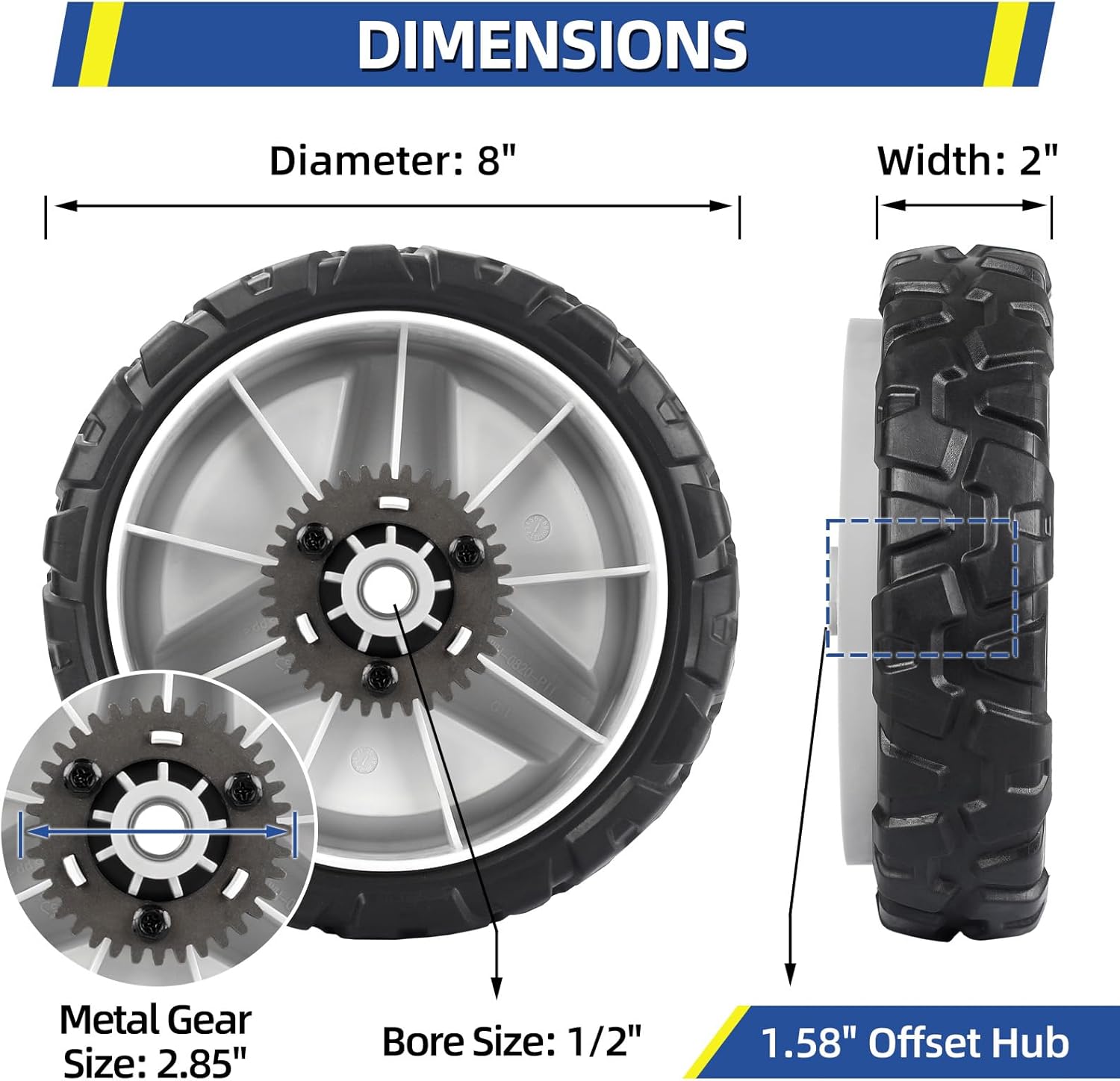 GICOOL 580365301 Lawn Mower Wheels, 593198101 Drive Wheels for Husqvarna, HU675AWD, HU700AWD, HU725AWD, HU800AWD, LC356AWD, Craftsman, 8 Inch Wheels, 2 Pack