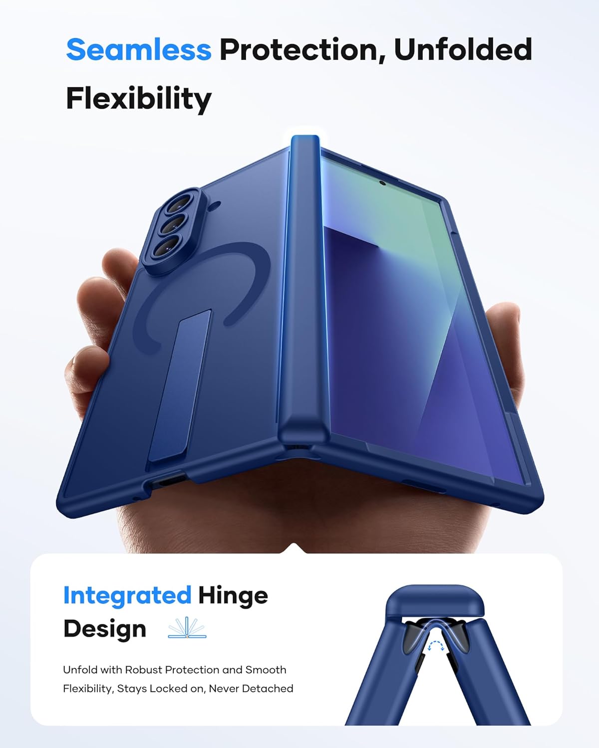 Vihibii for Samsung Galaxy Z Fold 7 Case with Stand & Front Screen Protector & Lens Hinge Protection, Compatible with MagSafe, Military Grade Rugged Phone Cover Case for Samsung Galaxy Z Fold 7, Blue