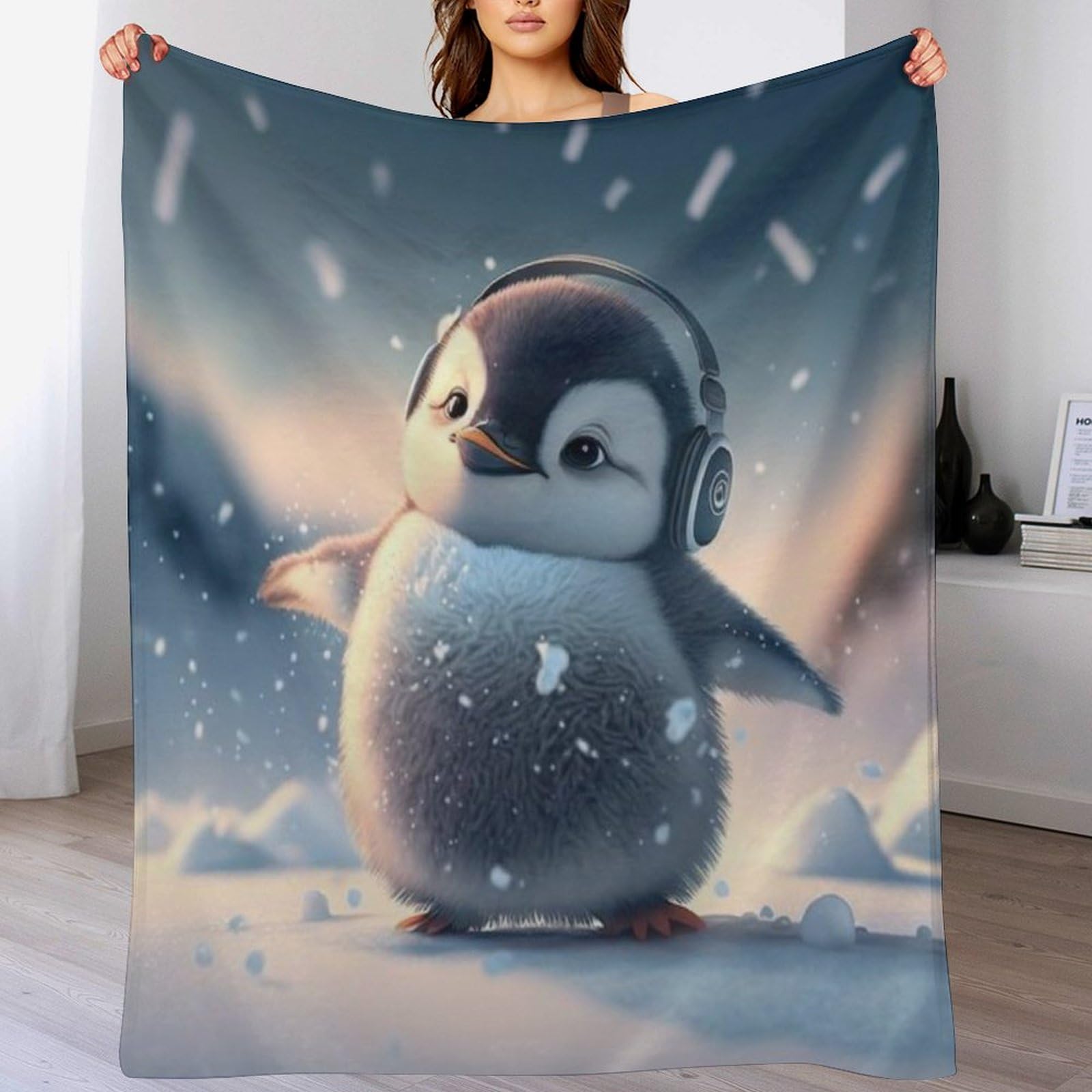 Couverture pingouin plaid chaud facile d'entretien contre le froid