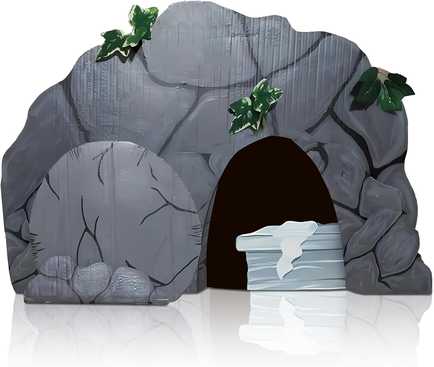59 Inch Large Empty Tomb Easter Scene Display Decorations with Rock Roll Away Plastic Cardboard Cutout Stand up Religious Jesus Resurrection Scene Decor for Church Sunday School Christian Vbs Party