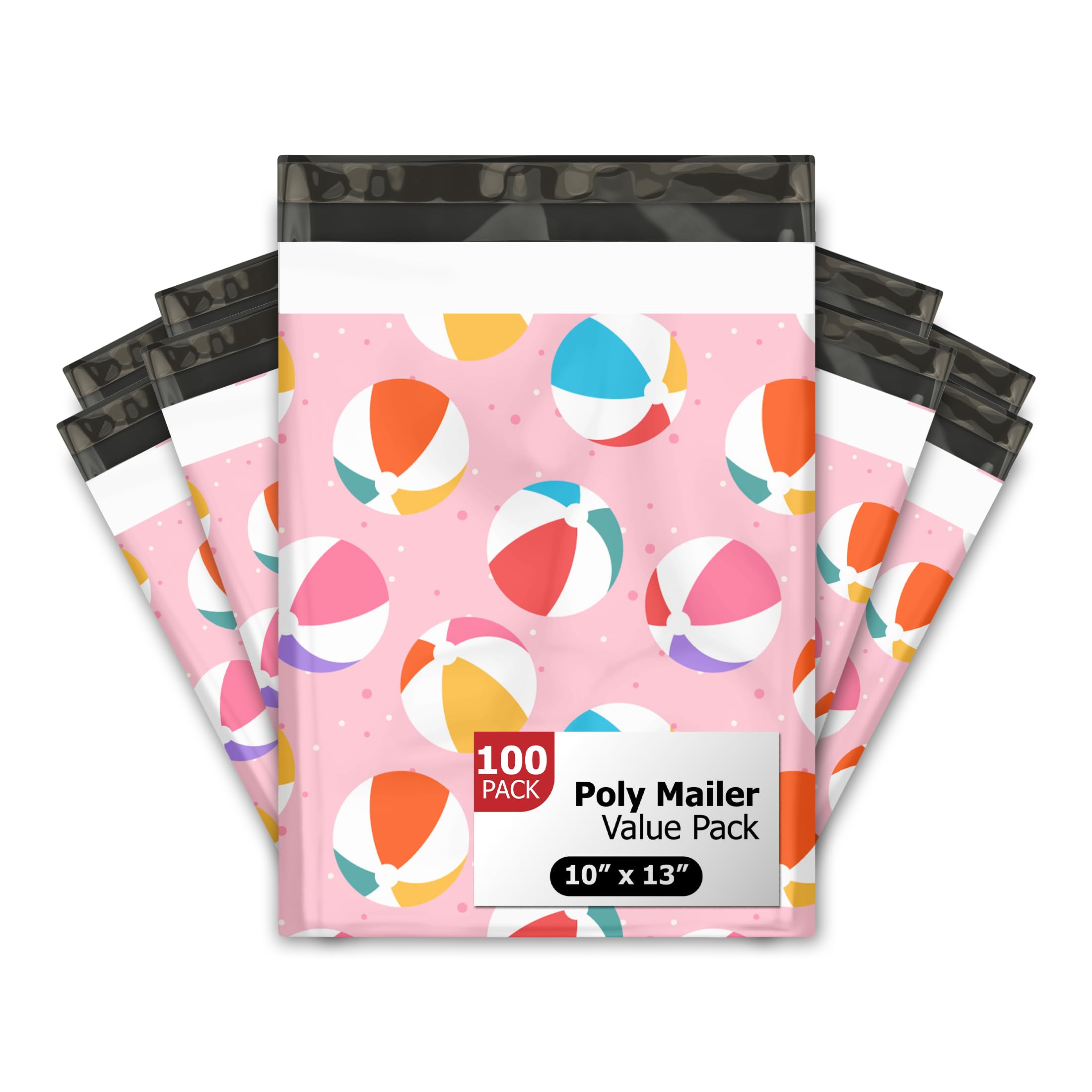 10x13 (100) Beach Balls Summer Designer Poly Mailers Waterproof Self Sealing Tear Resistant Polymailers Shipping Envelopes Premium Printed Bags For
