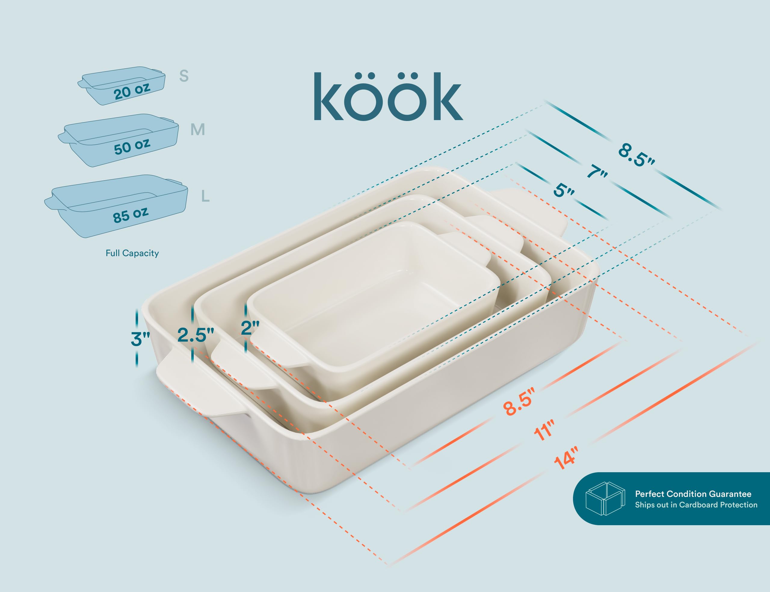 Kook Naczynia do zapiekanek do piekarnika, ceramiczne naczynia do pieczenia, prostokątne naczynia do pieczenia, do zapiekanek, lasagne, ciasta, małe, średnie i duże patelnie, nadają się do kuchenki