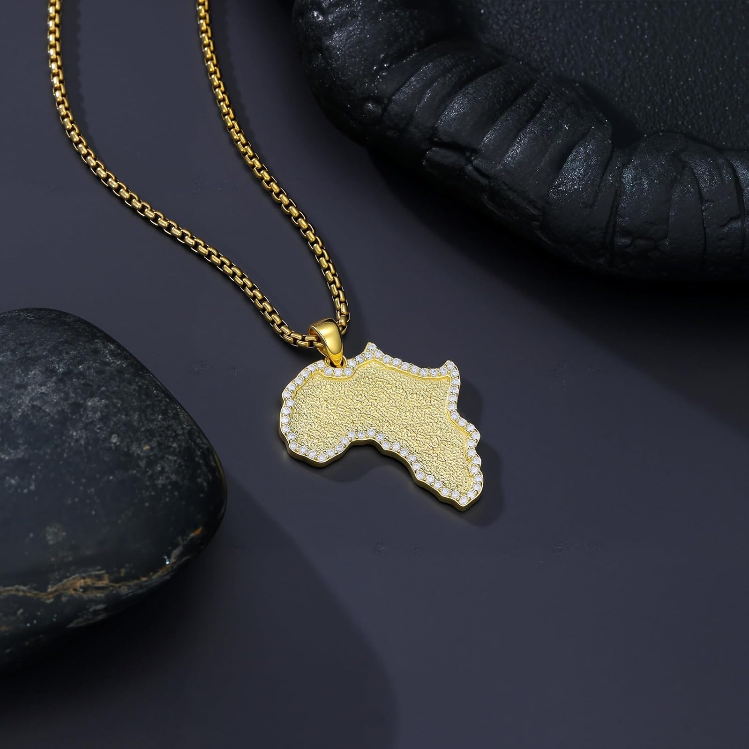 African Necklace 925 Sterling Silver 18K Gold Plated Cubic Zirconia Africa Map Pendant Jewelry Gifts for Men Women - Image 4