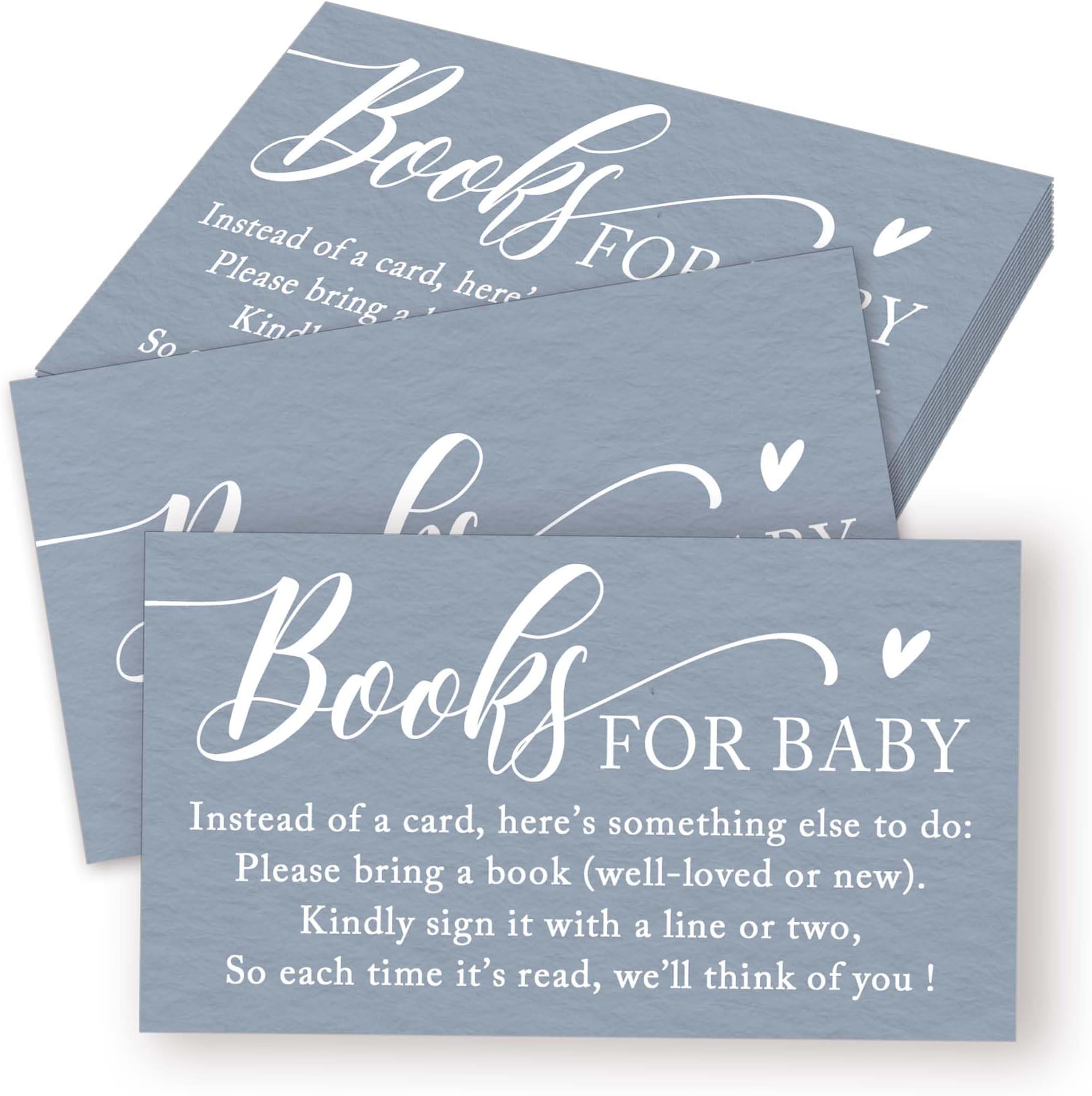 Books for Baby Cards, 50 Pcs Minimalism Blue Baby Shower Insert for Invitations, Games Activities and Decorations for Birthday Party Wedding, 3.5 x 2 Inches-A18