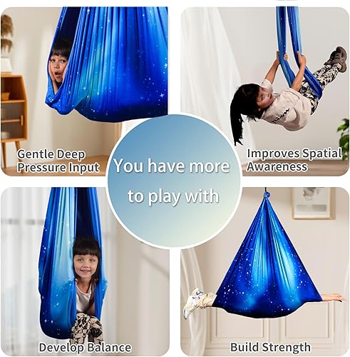 Miniatura 4 de Columpio sensorial para niños para interiores y exteriores, terapia de doble capa con kit de colgador giratorio 360, ajustable para niños y adultos