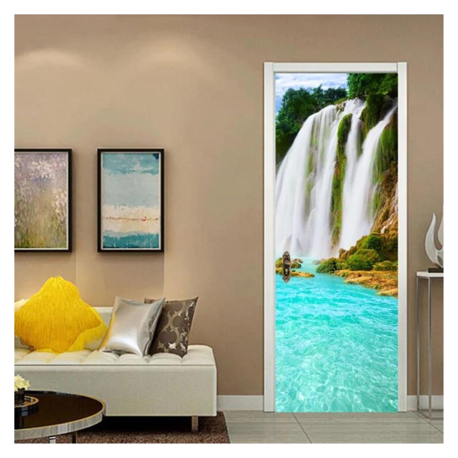 Sticker de porte cascade 77x200cm, poster mural autocollant et papier peint de porche amovible