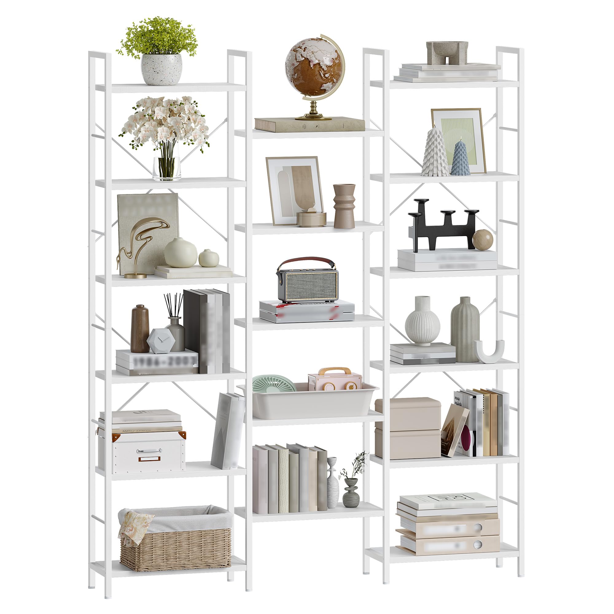 Hzuaneri Bücherregale, Standregale, Regal mit 17 Fachböden, 6 Etagen, Verstellbarer Abstand, 24 x 152 x 186 cm, Tragfähigkeit 340 kg, Wohnzimmer, Büro, Weiß BC10113W