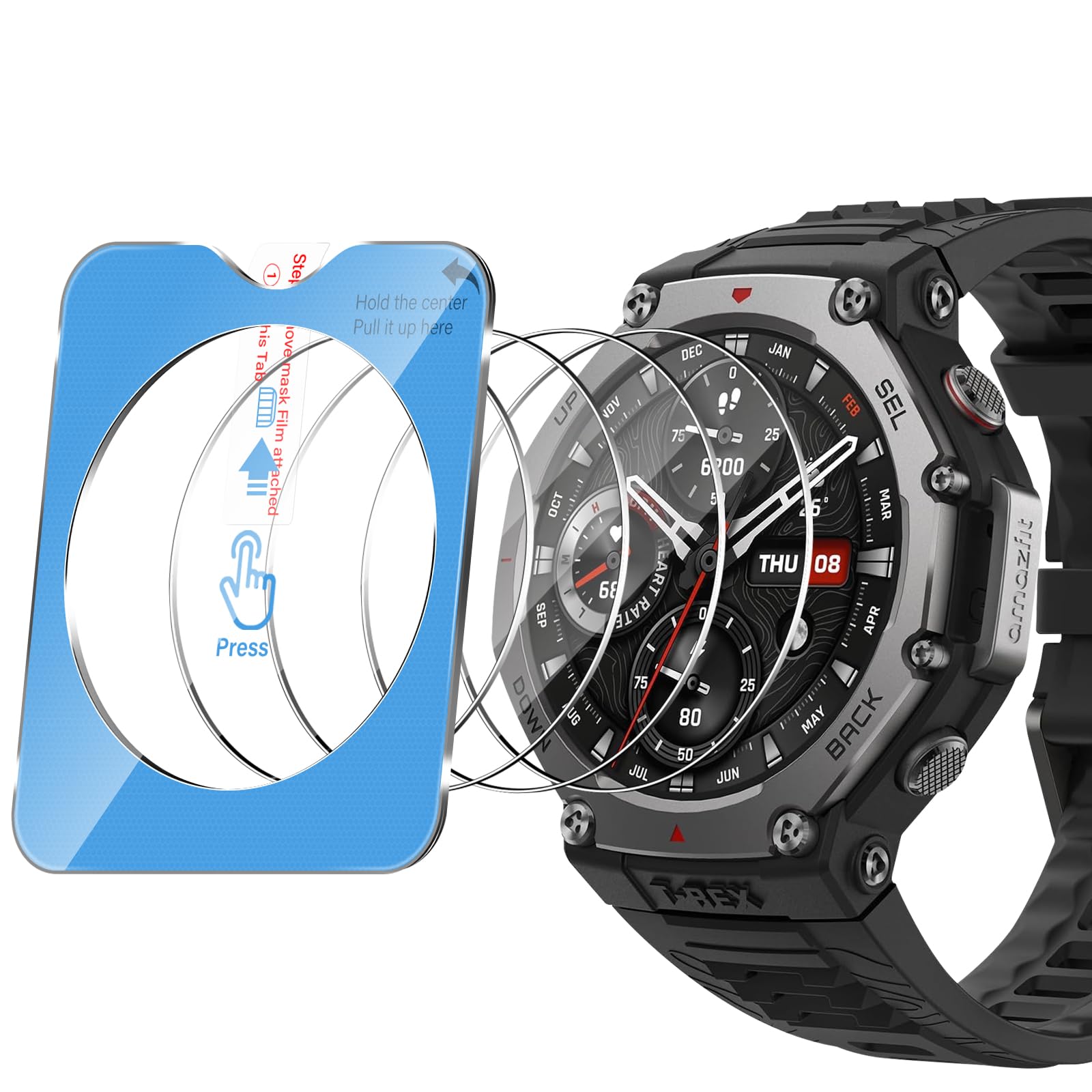 Screen Protector Compatible with Amazfit T-Rex 3 with Mounting Frame [4 Pieces], Tempered Glass Protective Film [No Bubbles] [Anti-Scratch] HD 9H Tempered Glass Saver
