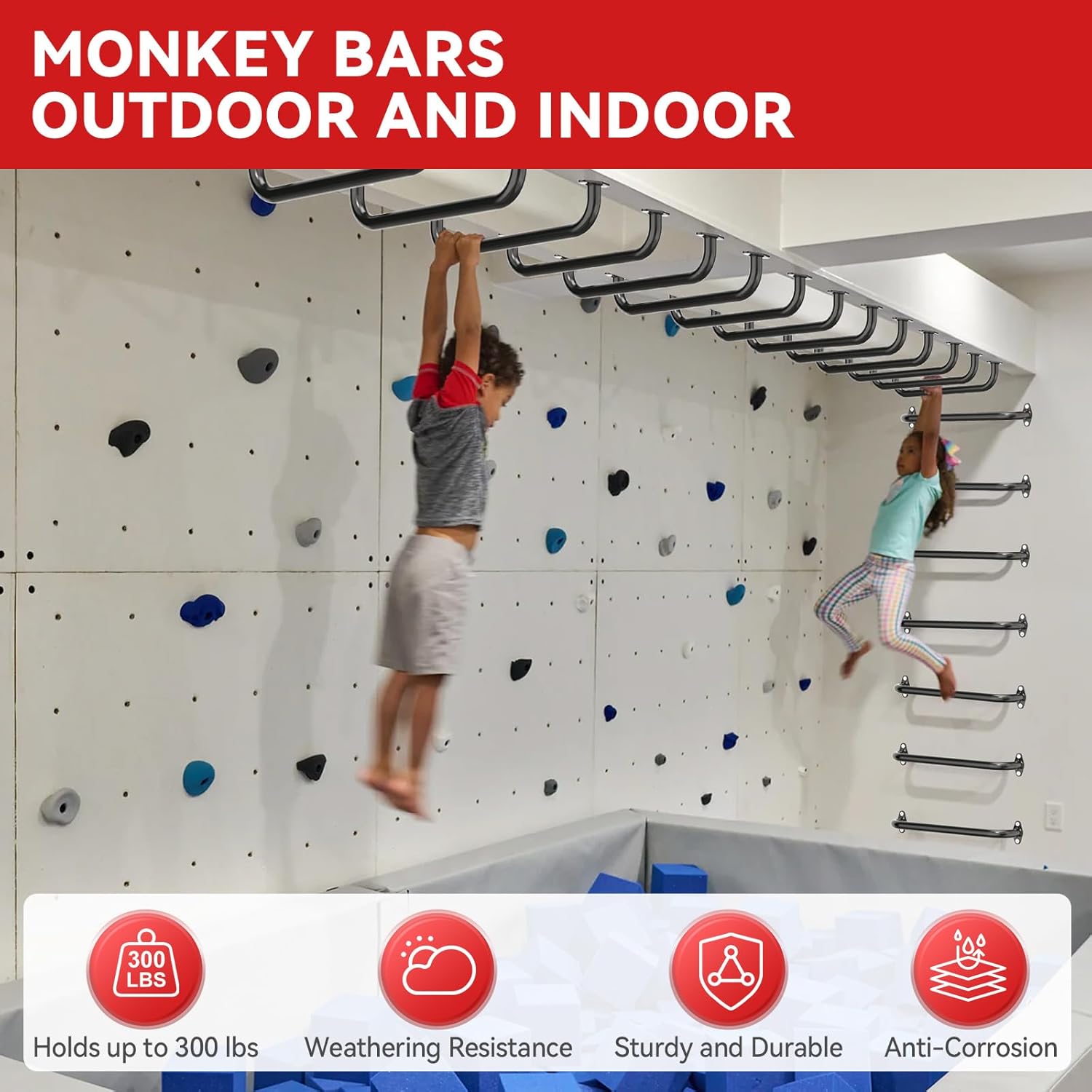 17.3 Inch Safety Playground Handles Metal Kids Indoor Outdoor Climbing Monkey Bars Swing Set Accessories Grab Handle Playset Hand Grips for Playhouse, Treehouse, Jungle Gym (Black, 6 Pack)