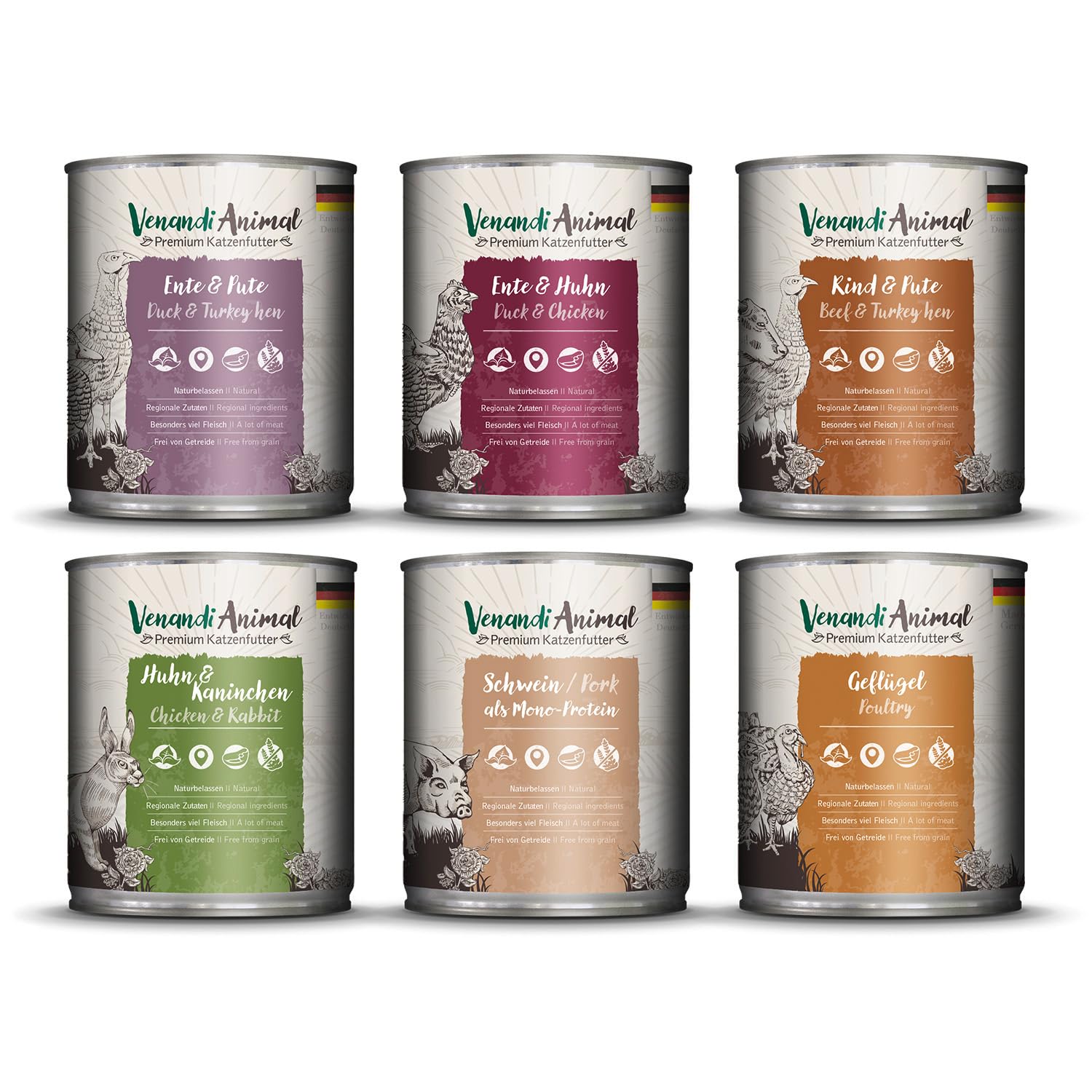 Venandi - premium wet food for cats - mix pack IV, 6 x 800g (pack of 6), grain-free with extra meat