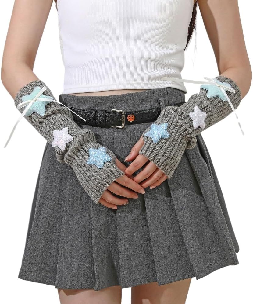 Crochet Y2K Gloves Kawaii Y2K Star Arm Warmers Fingerless Harajuku Arm Sleeves Fairy Grunge Accessories Punk Emo